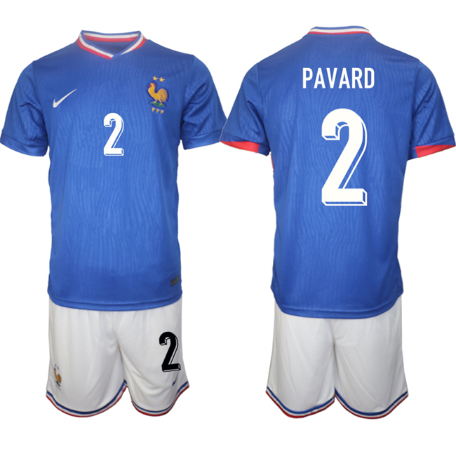 Men's France #2 Benjamin Pavard Blue 2024-25 Home Soccer Jersey Suit